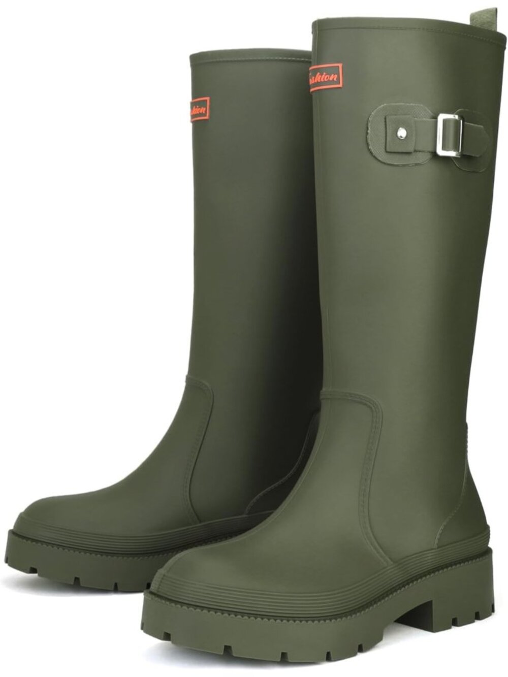 Women's Green Knee High Boots Rubber Waterproof Tall Rain Boots Comfortable